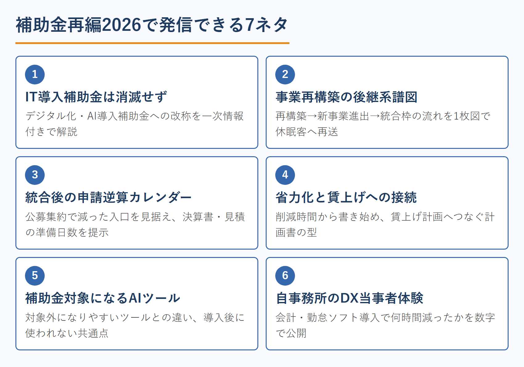 補助金再編2026で発信できる7ネタ