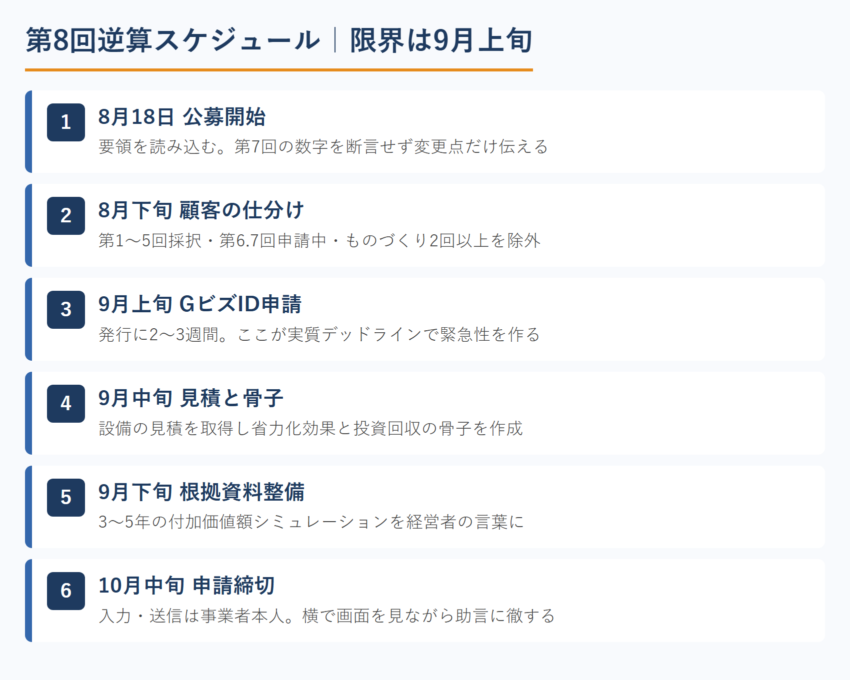 第8回逆算スケジュール｜限界は9月上旬