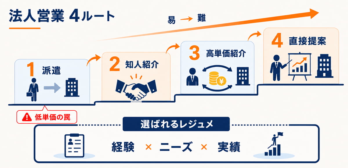 研修講師として年商2000万円を実現する４つの営業方法の図解