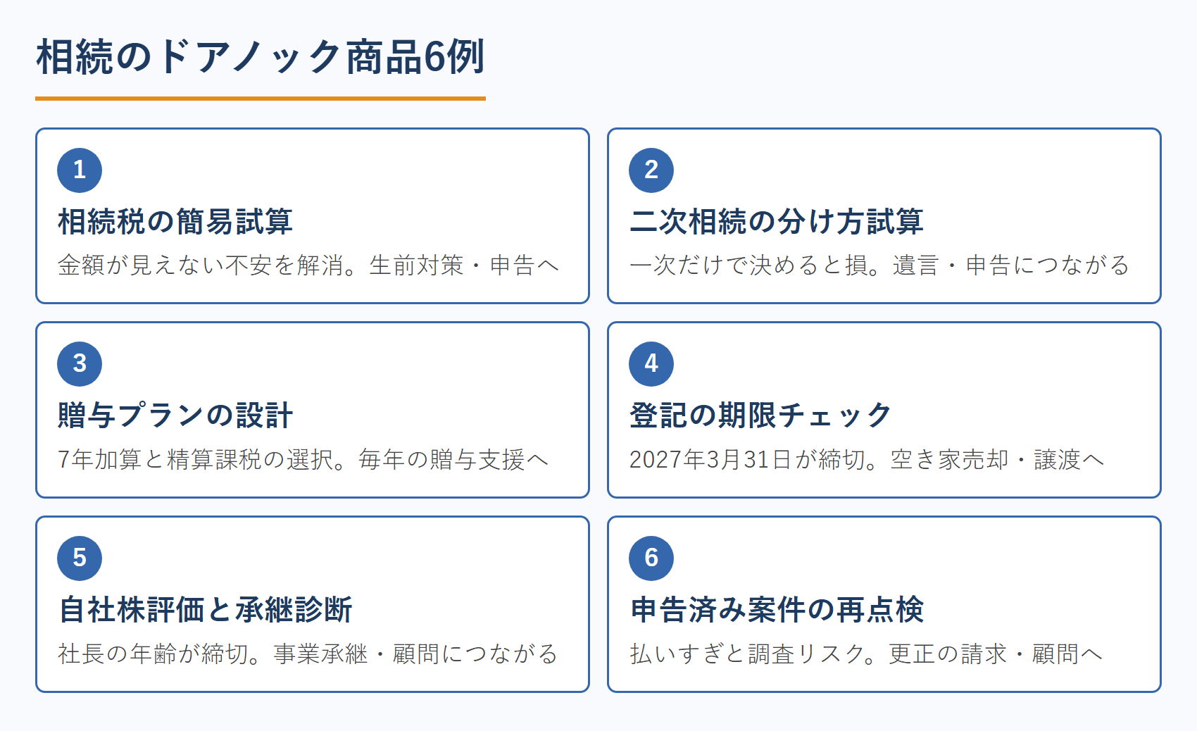 相続のドアノック商品6例